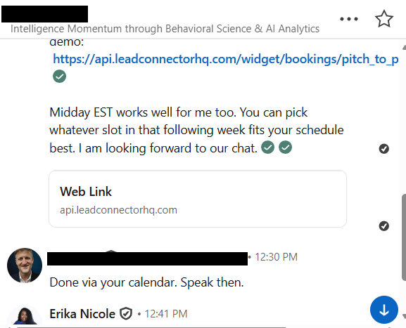 LinkedIn conversation: prospect books a demo call