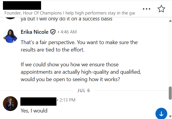 LinkedIn conversation: prospect agrees to see how it works